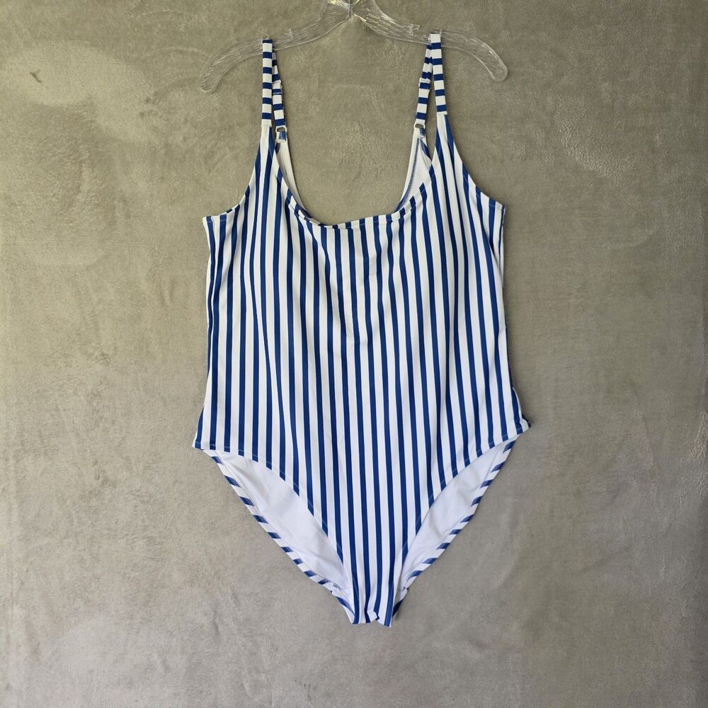old Navy One Piece Bathing suit Blue white stripe Sz XXL